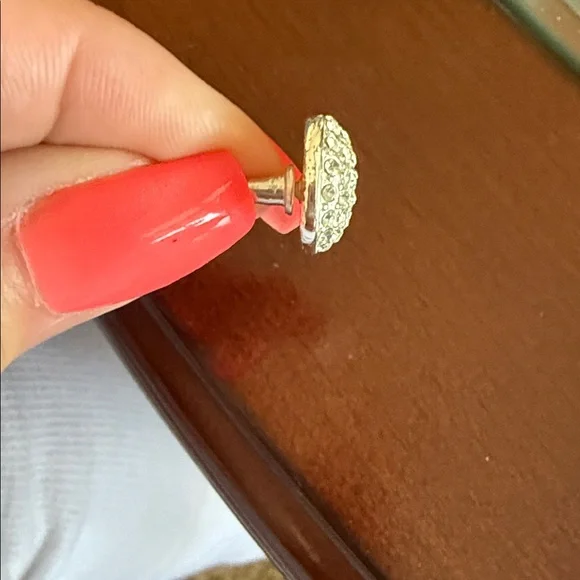 NWOT Silver Tone Earrings with Crystal Accents 1/2 inch - Picture 2 of 4